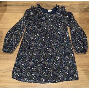 Hayden Girls Ruffle Dress Sz 14/16   XL Navy Blue Floral With Bunnies,  Lined